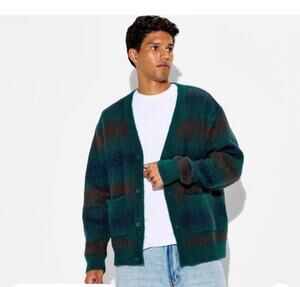 Men's Long Sleeve Cardigan Sweater Original Use Dark Teal Medium Grunge Indy